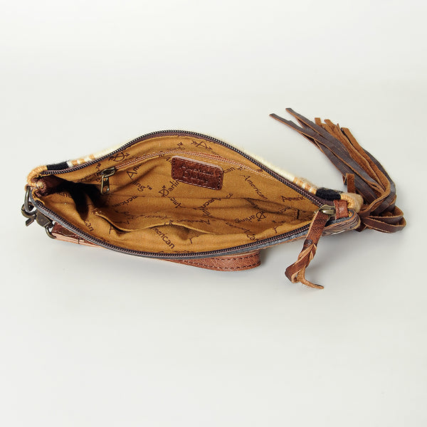 ADBG344 American Darling Aztec Saddle Blanket Tooled Leather Fringe Wristlet Clutch