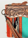 ADBG344 American Darling Aztec Saddle Blanket Tooled Leather Fringe Wristlet Clutch