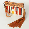 ADBG344 American Darling Aztec Saddle Blanket Tooled Leather Fringe Wristlet Clutch