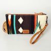 ADBG344 American Darling Aztec Saddle Blanket Tooled Leather Fringe Wristlet Clutch