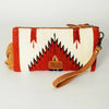 ADBG344 American Darling Aztec Saddle Blanket Tooled Leather Fringe Wristlet Clutch
