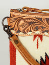 ADBG344 American Darling Aztec Saddle Blanket Tooled Leather Fringe Wristlet Clutch