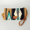 ADBG344 American Darling Aztec Saddle Blanket Tooled Leather Fringe Wristlet Clutch