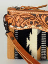 ADBG344 American Darling Aztec Saddle Blanket Tooled Leather Fringe Wristlet Clutch