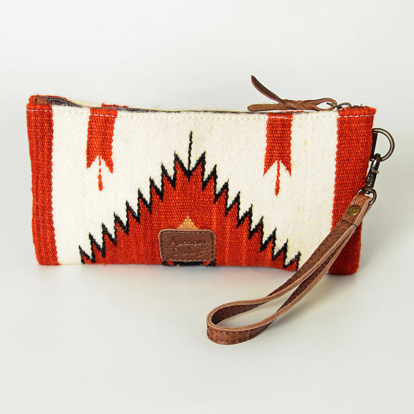 ADBG344 Southwestern Wool Wristlet Clutch with Tribal Pattern and Leather Strap