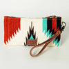ADBG344 Southwestern Wool Wristlet Clutch with Tribal Pattern and Leather Strap
