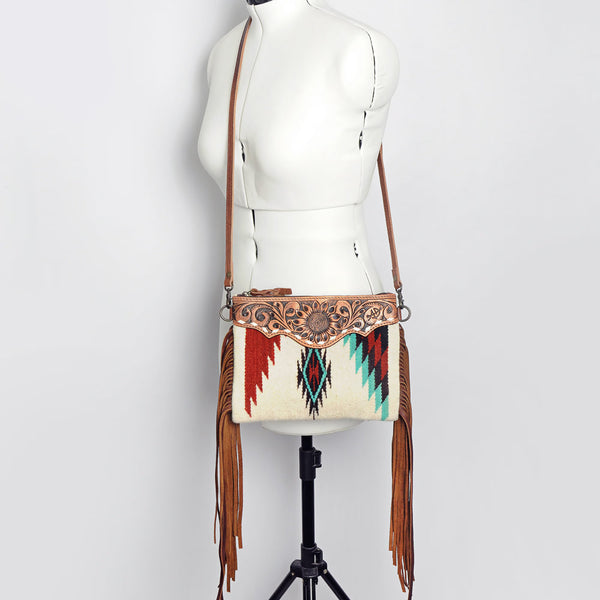 ADBG236 American Darling Western Cross body Bag with Hand Woven Saddle Blanket & Fringes