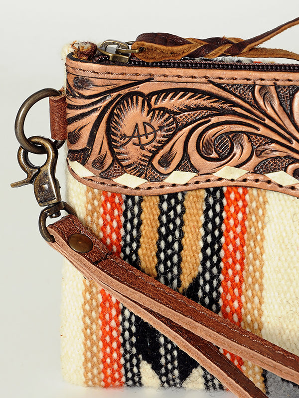 ADBG344 American Darling Hand Tooled Saddle Blanket Wristlet Bag