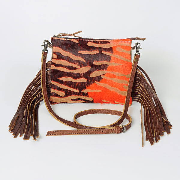 ADBG109 American Darling Hair-On Cowhide Western Crossbody Bag with Leather Fringe Detail
