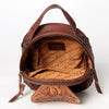 LC-ADBGZ611A Mini Tooled Leather Backpack - Western Floral Carved Brown Daypack