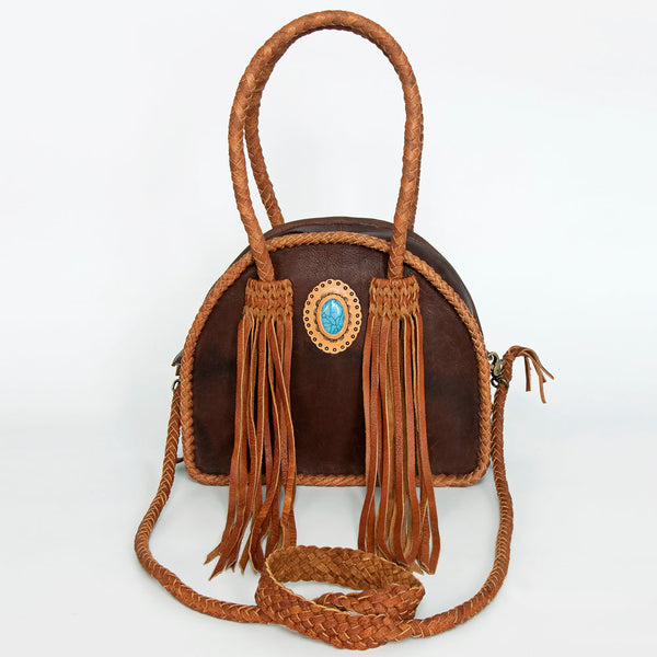 ADBGD162 American Darling Western Leather Tote Bag - Handcrafted Fringed Braided Turquoise Purse