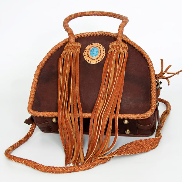 ADBGD162 American Darling Western Leather Tote Bag - Handcrafted Fringed Braided Turquoise Purse