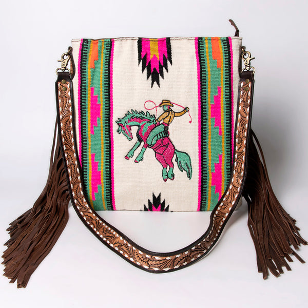 ADBGA262 American Darling Large Saddle Blanket Crossbody Bag - Tooled Leather Fringe
