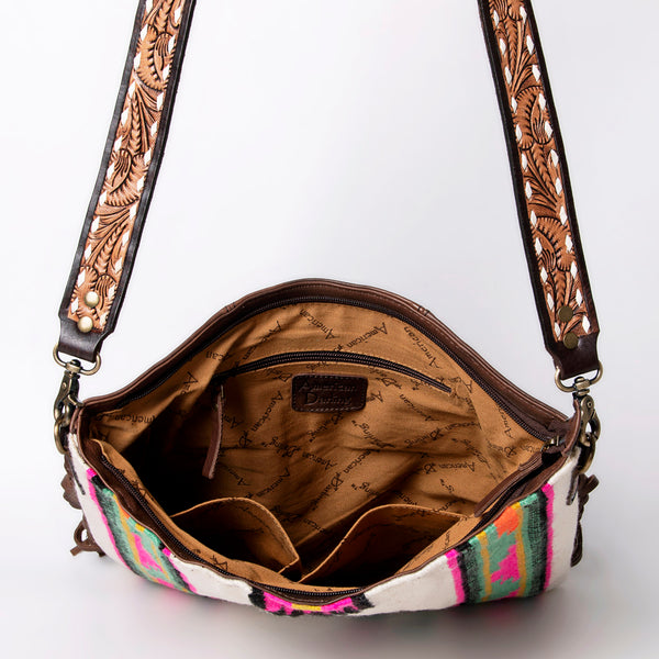 ADBGA262 American Darling Large Saddle Blanket Crossbody Bag - Tooled Leather Fringe