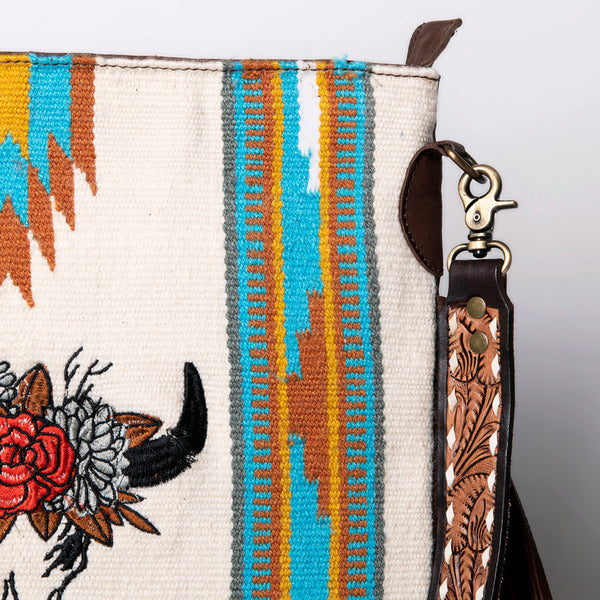 ADBGA263 American Darling Southwestern Woven Fringed Tooled Leather Crossbody Bag