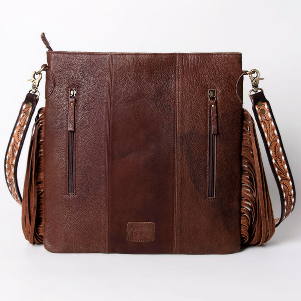 ADBGA263 American Darling Southwestern Woven Fringed Tooled Leather Crossbody Bag