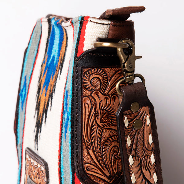 ADBGA270 American Darling Carved Leather and Woven Saddle Blanket Fringed Crossbody