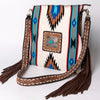 ADBGA270 American Darling Carved Leather and Woven Saddle Blanket Fringed Crossbody