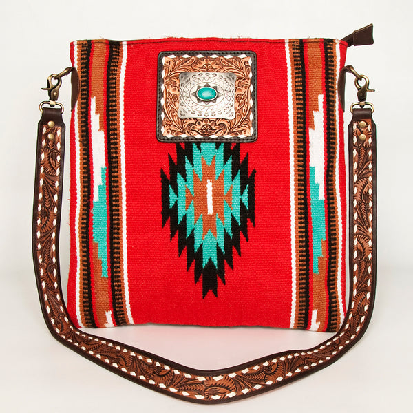 ADBGA271 American Darling Hand Tooled Leather Woven Southwestern Crossbody Purse