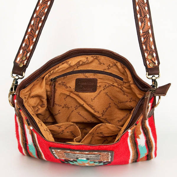ADBGA271 American Darling Hand Tooled Leather Woven Southwestern Crossbody Purse