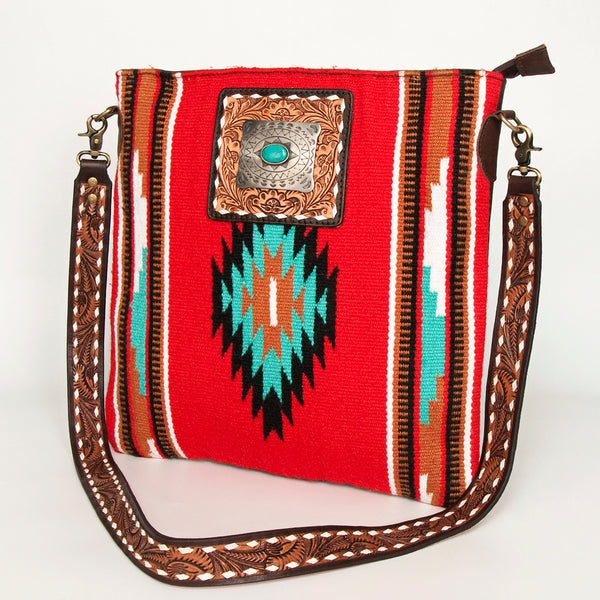 ADBGA271 American Darling Hand Tooled Leather Woven Southwestern Crossbody Purse