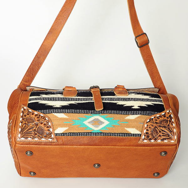 ADBG516 American Darling Tooled Leather & Saddle Blanket Duffel Bag Mae Western Travel Weekender