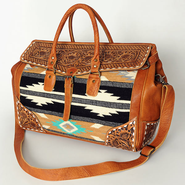 ADBG516 American Darling Tooled Leather & Saddle Blanket Duffel Bag Mae Western Travel Weekender