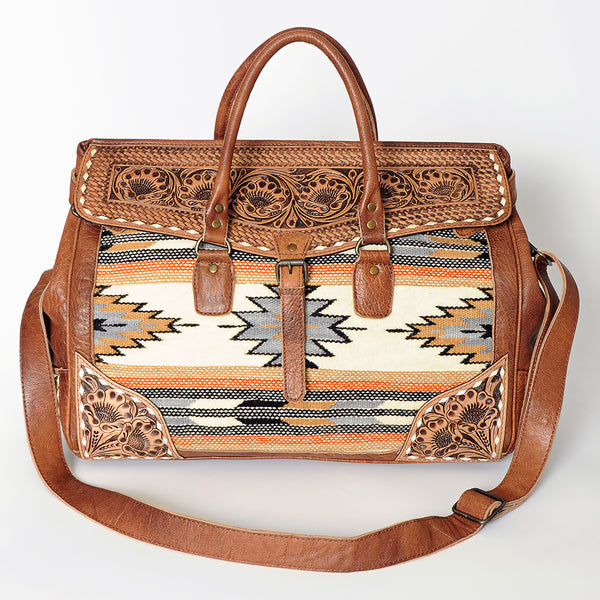 ADBG516 American Darling Tooled Leather & Saddle Blanket Duffel Bag Mae Western Travel Weekender