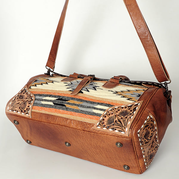 ADBG516 American Darling Tooled Leather & Saddle Blanket Duffel Bag Mae Western Travel Weekender