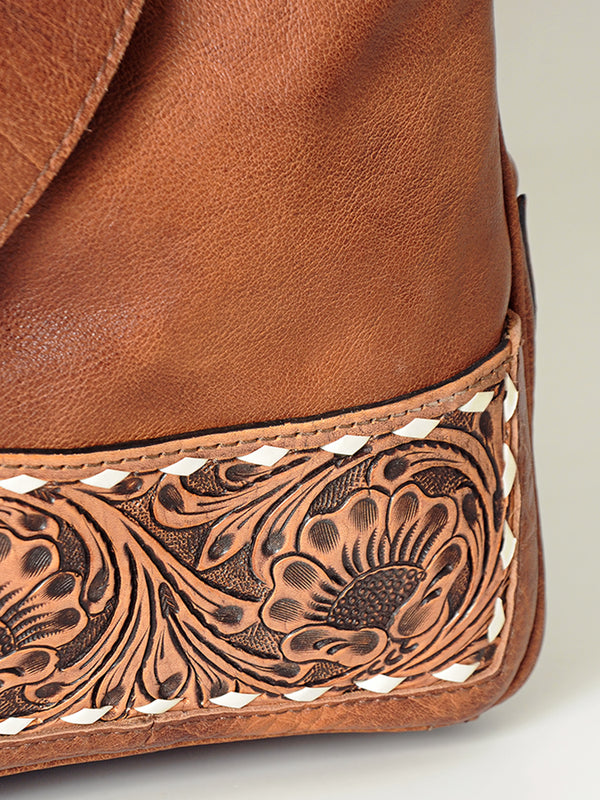 ADBG516 American Darling Tooled Leather & Saddle Blanket Duffel Bag Mae Western Travel Weekender