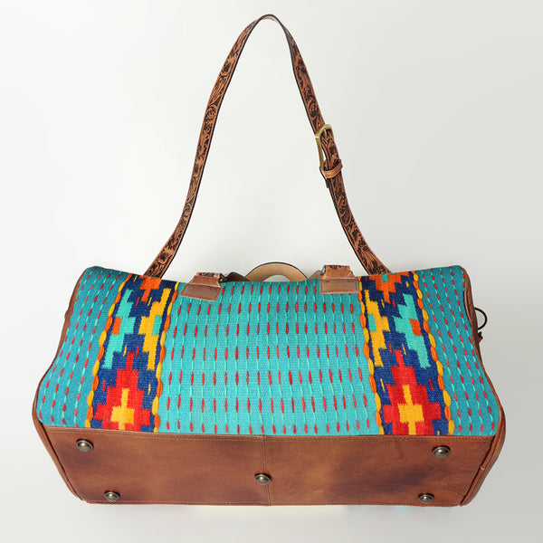 ADBG870 American Darling Hand Tooled Leather & Woven Saddle Blanket Western Duffel Bag