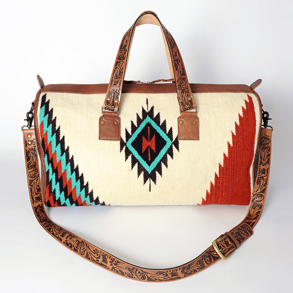 ADBG870 American Darling Hand Tooled Leather & Woven Saddle Blanket Western Duffel Bag