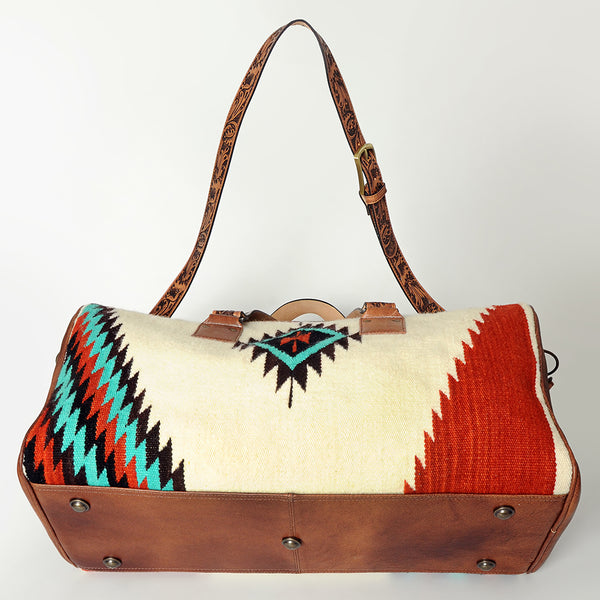 ADBG870 American Darling Hand Tooled Leather & Woven Saddle Blanket Western Duffel Bag