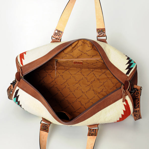 ADBG870 American Darling Hand Tooled Leather & Woven Saddle Blanket Western Duffel Bag