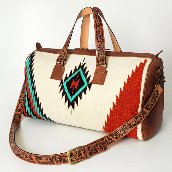 ADBG870 American Darling Hand Tooled Leather & Woven Saddle Blanket Western Duffel Bag