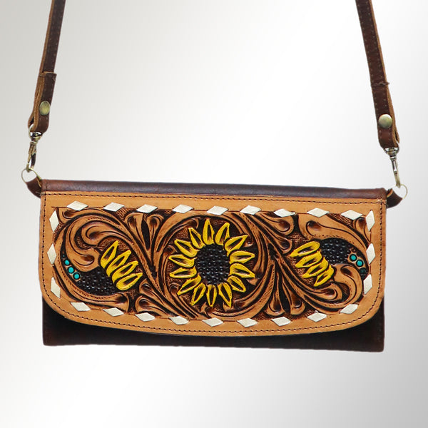 ADBGM102 Western Floral Tooled Leather Crossbody - by American Darling