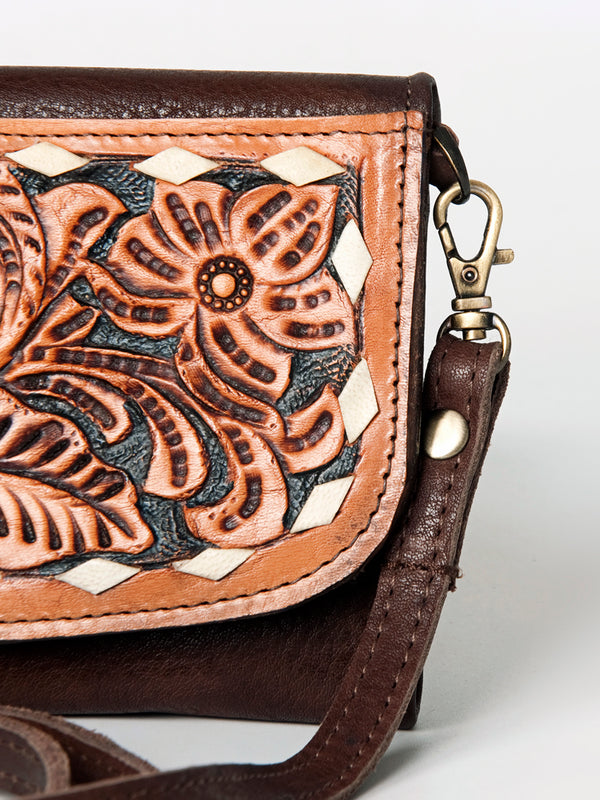 ADBGM102 Western Floral Tooled Leather Crossbody - by American Darling