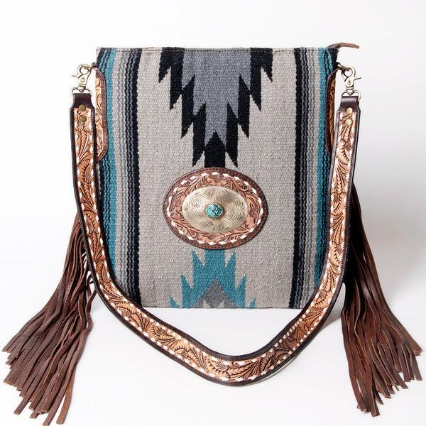 ADBGA283 American Darling Tooled Leather Saddle Blanket Stone Medallion Crossbody