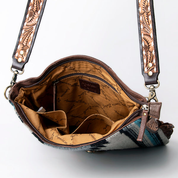 ADBGA283 American Darling Tooled Leather Saddle Blanket Stone Medallion Crossbody