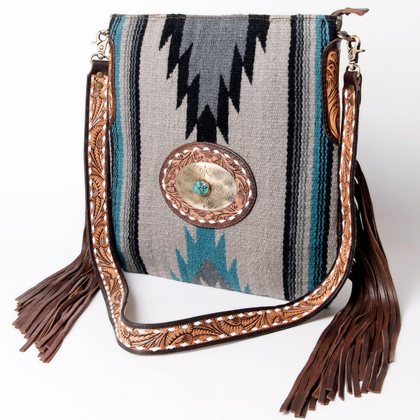 ADBGA283 American Darling Tooled Leather Saddle Blanket Stone Medallion Crossbody