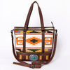 ADBG879 American Darling Western Leather Tote Bag with Turquoise Concho and Hand Woven Saddle Blanket