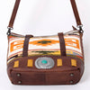 ADBG879 American Darling Western Leather Tote Bag with Turquoise Concho and Hand Woven Saddle Blanket