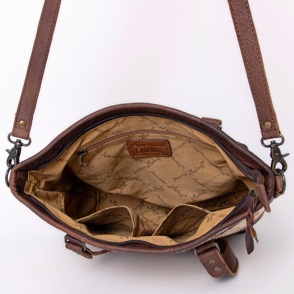 ADBG879 American Darling Western Leather Tote Bag with Turquoise Concho and Hand Woven Saddle Blanket