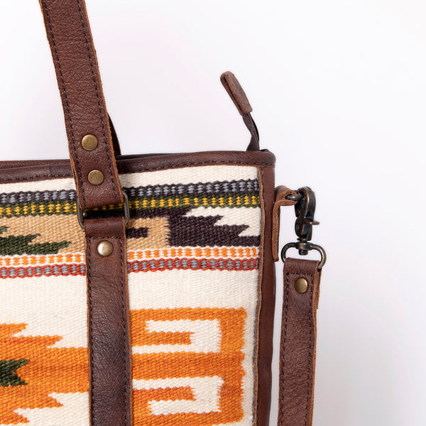 ADBG879 American Darling Western Leather Tote Bag with Turquoise Concho and Hand Woven Saddle Blanket