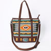 ADBG879 American Darling Western Leather Tote Bag with Turquoise Concho and Hand Woven Saddle Blanket