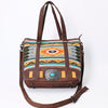 ADBG879 American Darling Western Leather Tote Bag with Turquoise Concho and Hand Woven Saddle Blanket