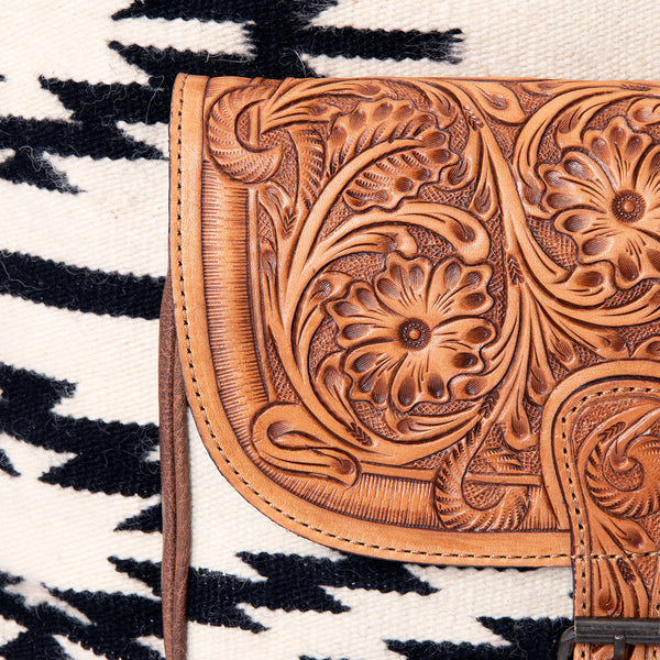 ADBG882 American Darling Western Tote Bag with Hand Tooled Floral and Hand-Woven Saddle Blanket