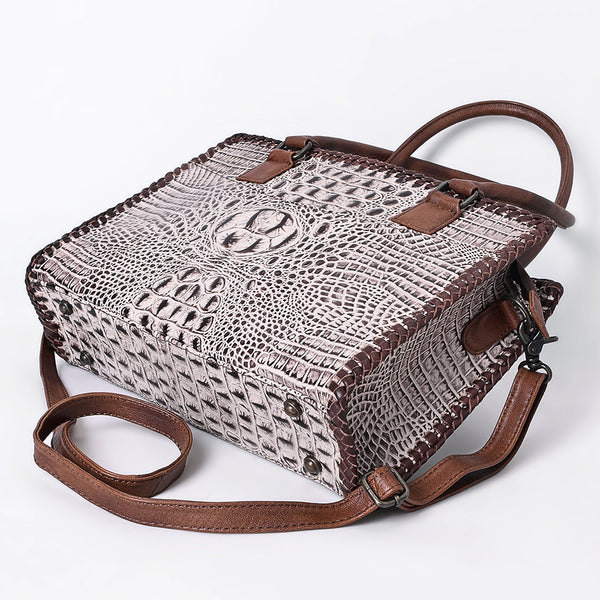 ADBG886 American Darling Crocodile Embossed Leather Tote Bag with Braided Detailing