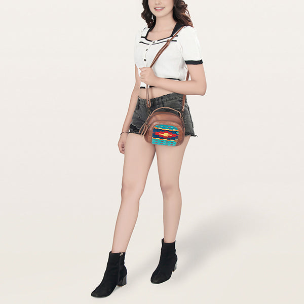 ADBG888 American Darling Saddle Blanket & Leather Mini Camera Crossbody Bag with Top Handle & Crossbody Strap