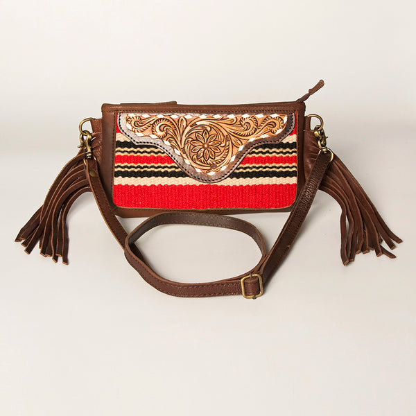 ADBGA188 American Darling Southwestern Wool & Leather Fringe Crossbody Bag with Hand-Tooled Flap